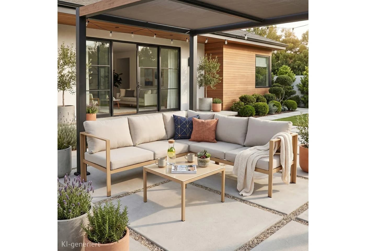 SVITA Gartenlounge-Set MISSOURI 4-tlg. Beige Verzinkter Stahl mit Glasplatte