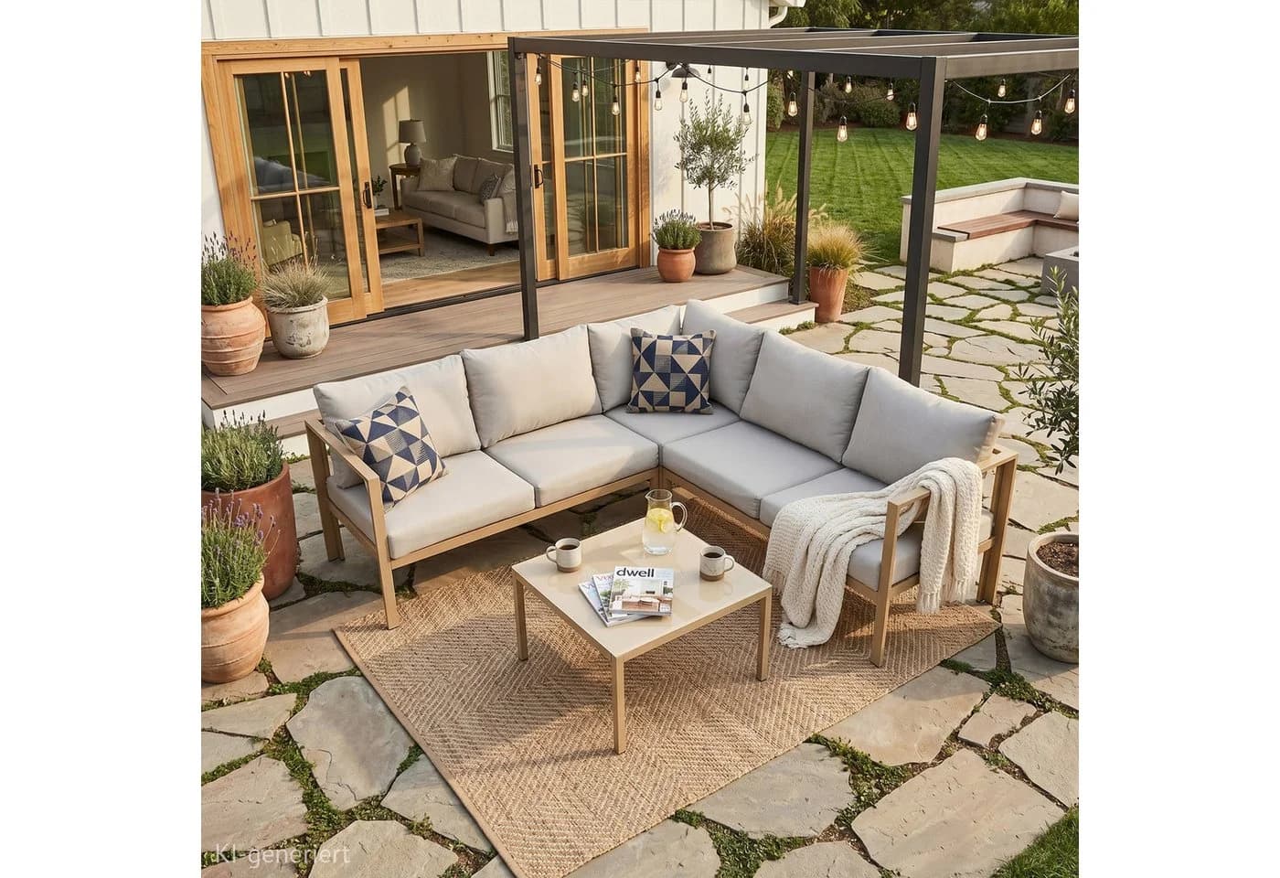 SVITA Gartenlounge-Set MISSOURI 4-tlg. Beige Verzinkter Stahl mit Glasplatte - Bild 3