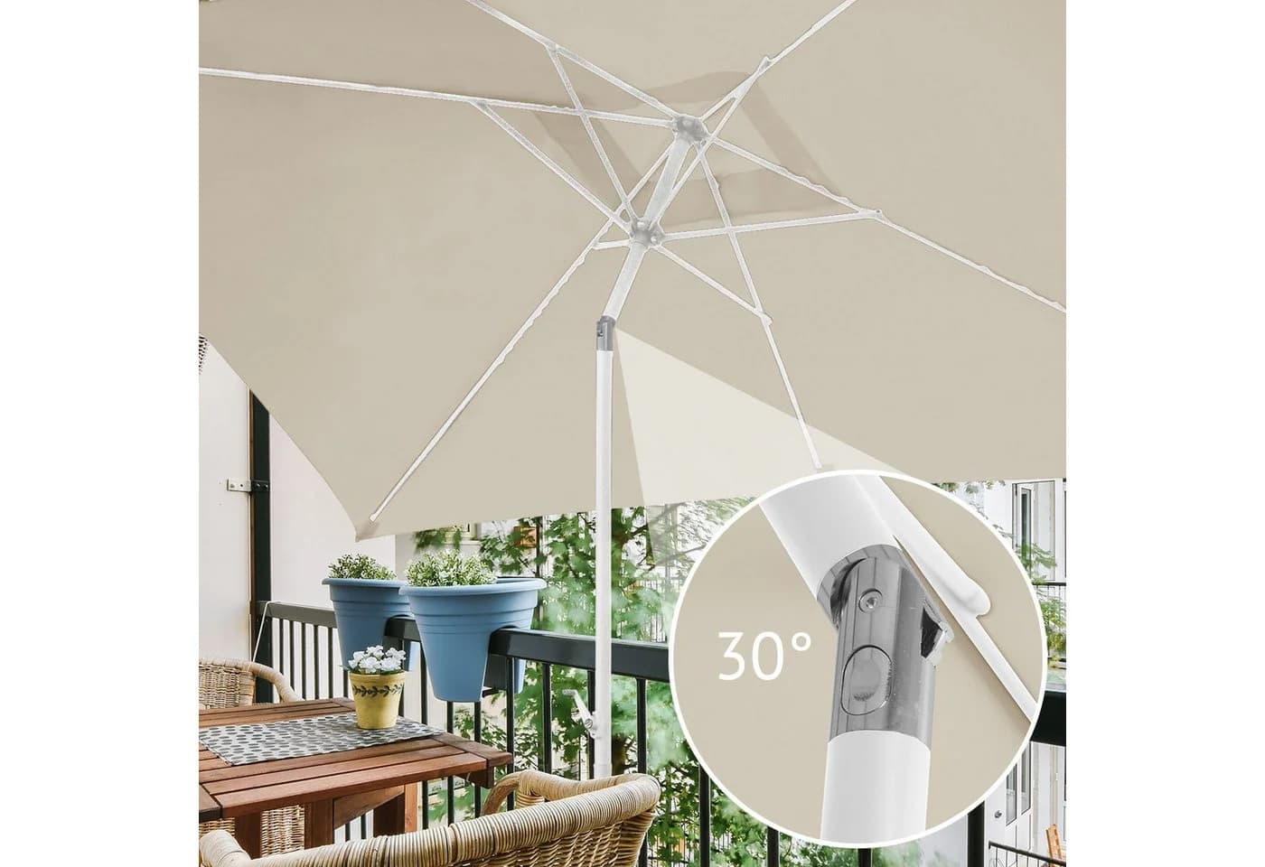SVITA Sonnenschirm Set Beige mit Ständer Kurbel - Bild 4