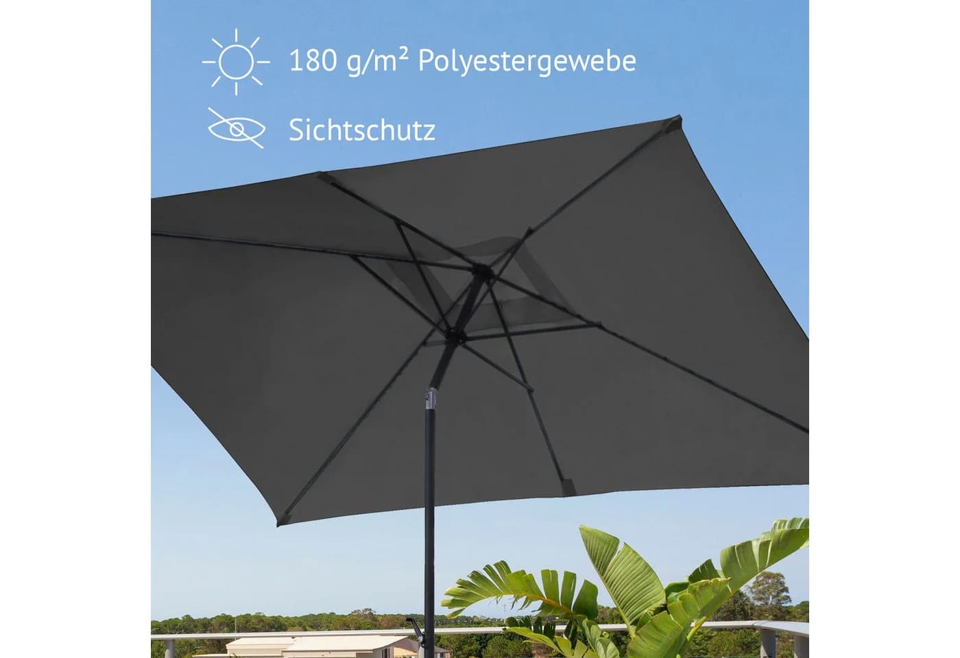 SVITA Sonnenschirm Set Dunkelgrau mit Ständer Kurbel - Bild 5