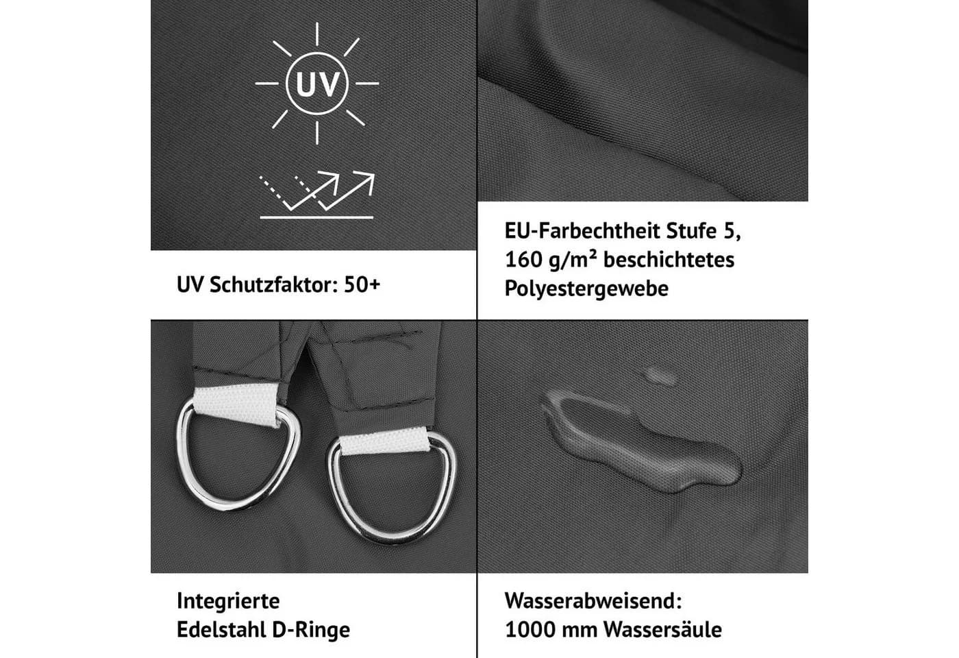 SVITA Sonnensegel 3x3x3m UV 50+ Wasserabweisend Dunkelgrau - Bild 3