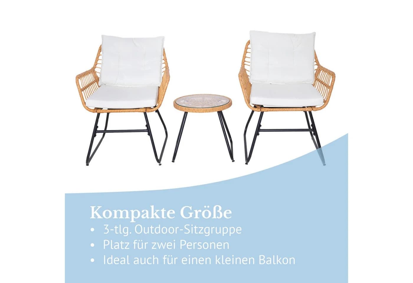SVITA AMALFI Balkonset Rattan Outdoor Sitzgruppe Natur Creme - Bild 3