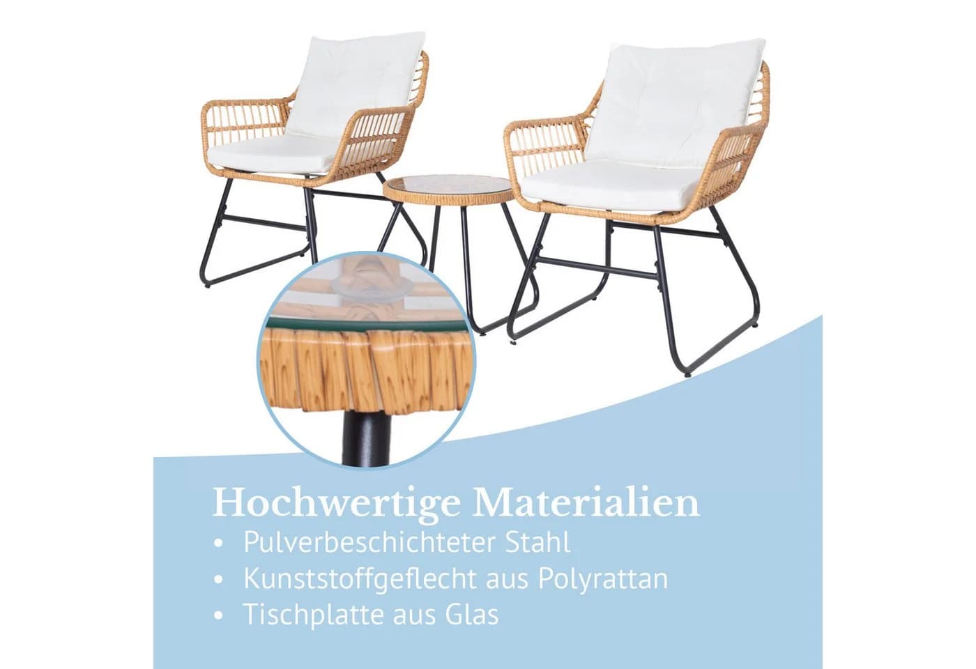 SVITA AMALFI Balkonset Rattan Outdoor Sitzgruppe Natur Creme - Bild 4