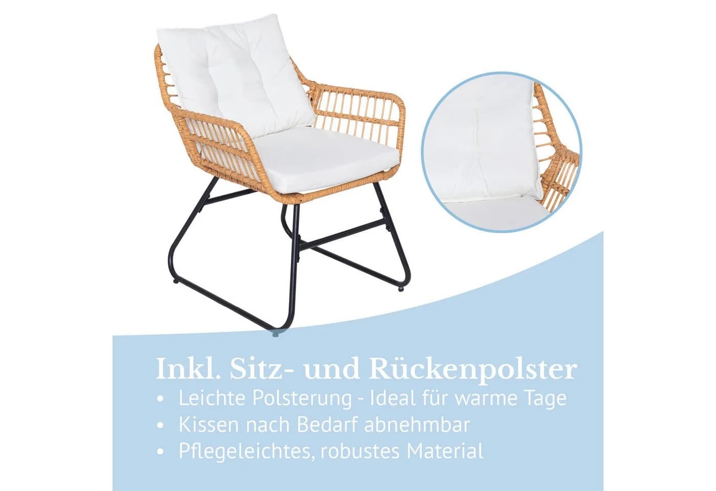SVITA AMALFI Balkonset Rattan Outdoor Sitzgruppe Natur Creme - Bild 5