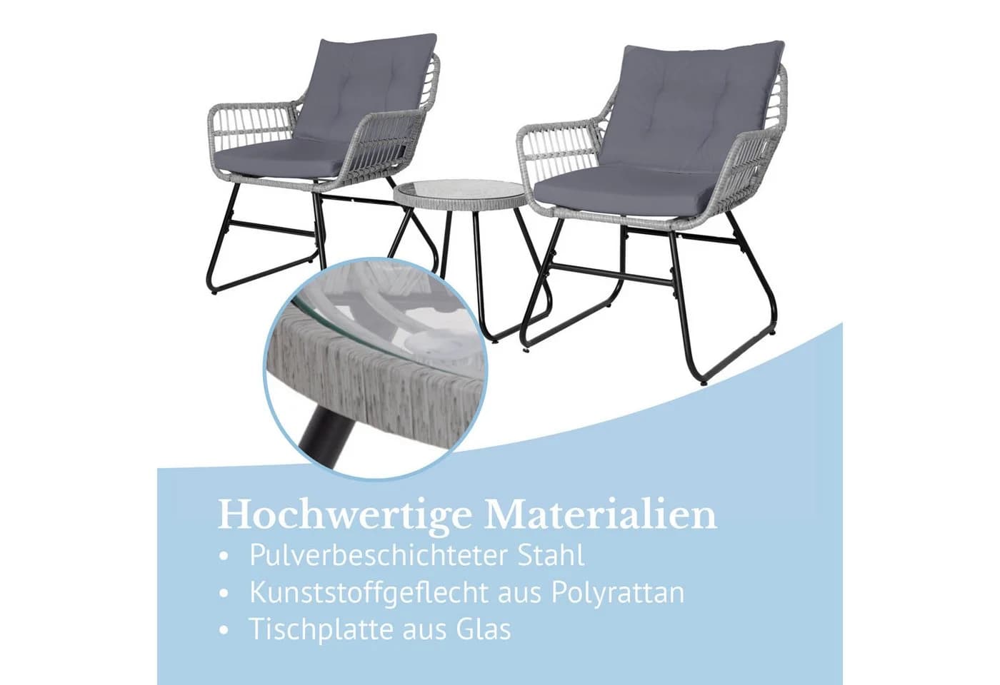 SVITA Balkonset AMALFI Rattan Outdoor Sitzgruppe Hellgrau - Bild 4