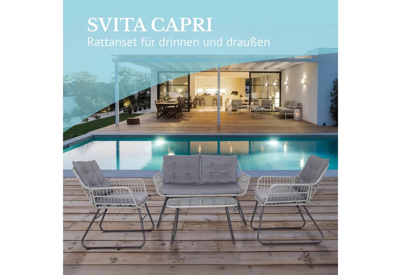 SVITA Gartenlounge-Set CAPRI Grau/Schwarz mit Polster