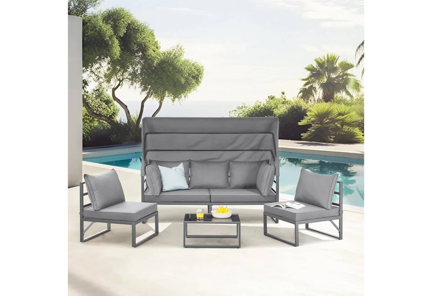 SVITA Gartenlounge-Set MAUI 4-tlg. mit Dach Grau