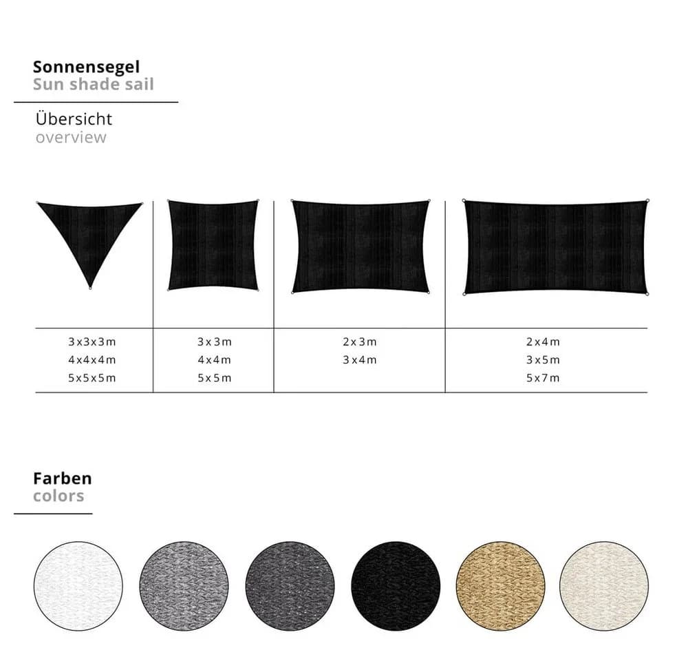 Lumaland Sonnensegel Rechteck 2x3 Meter hellgrau HDPE - Bild 5
