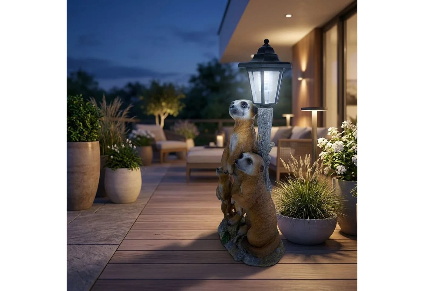 Kremers Schatzkiste Erdmännchen Familie mit Solarlaterne Gartenfigur - Bild 3