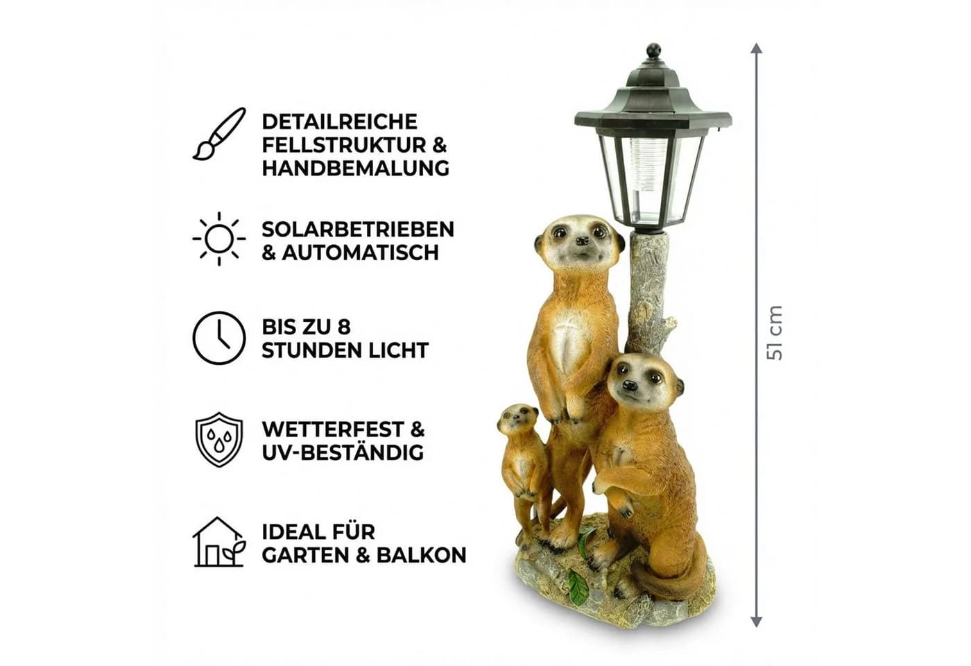 Kremers Schatzkiste Erdmännchen Familie mit Solarlaterne Gartenfigur - Bild 5