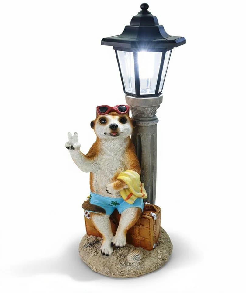 Kremers Schatzkiste Gartenfigur Erdmännchen Urlauber mit Solarlaterne - Bild 2