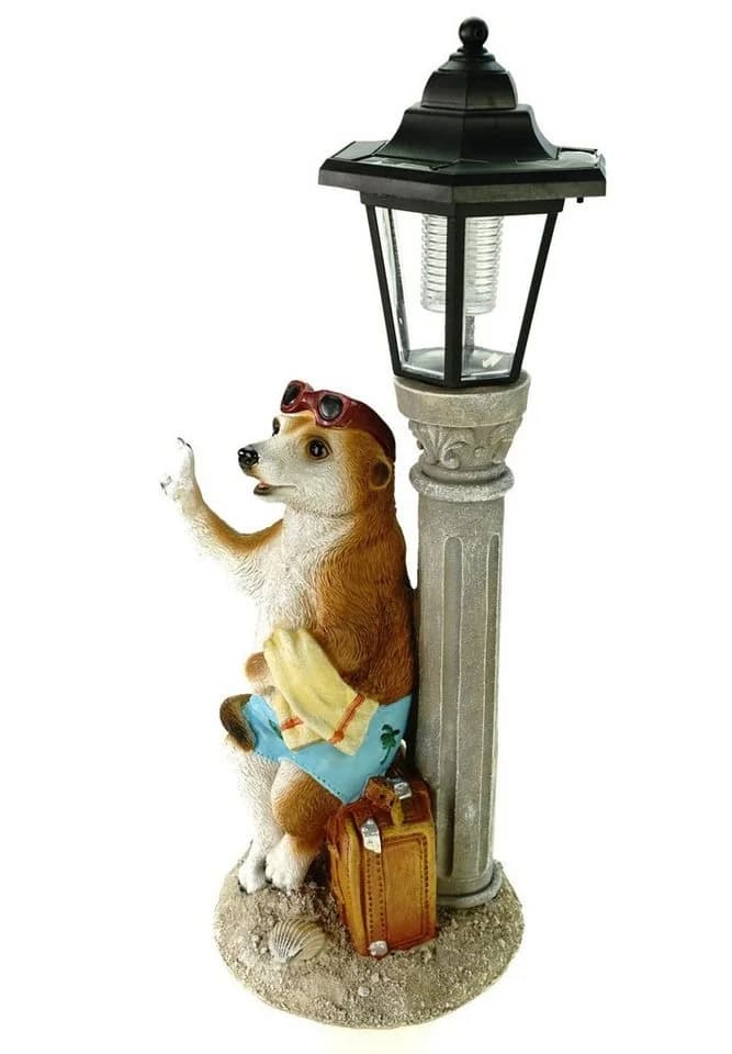 Kremers Schatzkiste Gartenfigur Erdmännchen Urlauber mit Solarlaterne - Bild 3