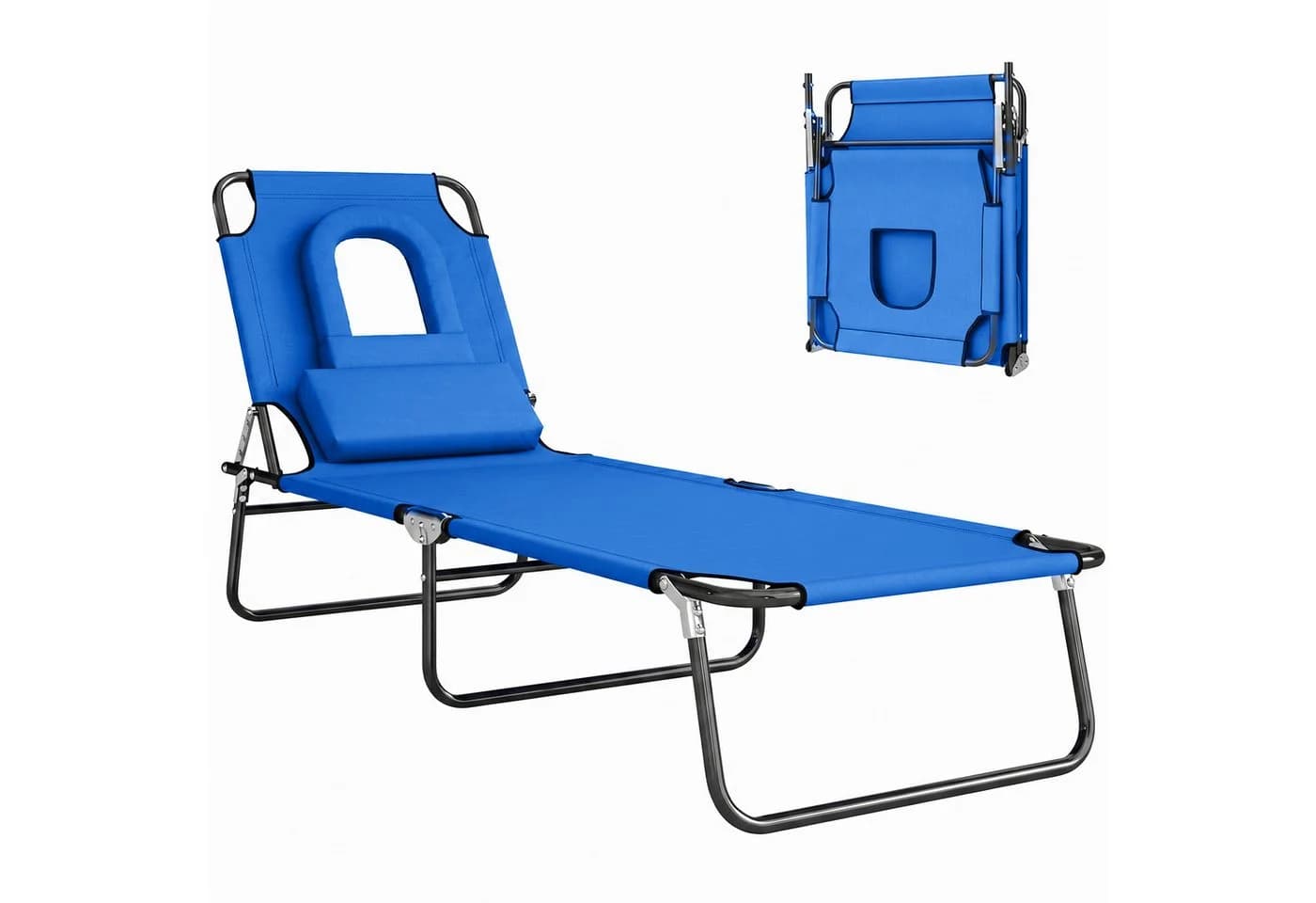 Outsunny Klappbare Gartenliege mit Gesichtsloch und 3 Kissen Blau