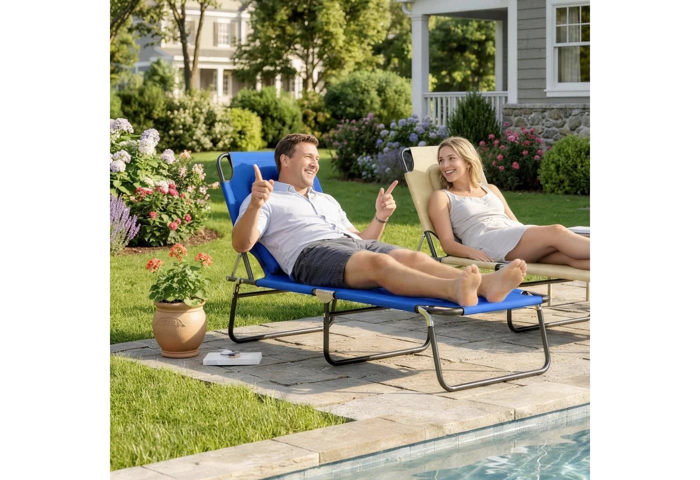 Outsunny Klappbare Gartenliege mit Gesichtsloch und 3 Kissen Blau - Bild 2