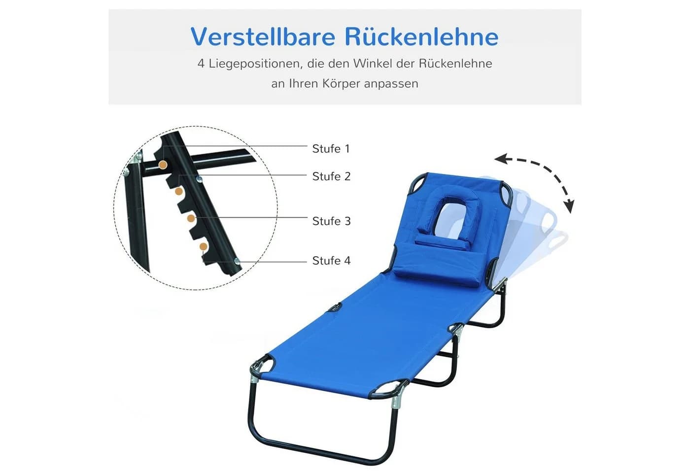 Outsunny Klappbare Gartenliege mit Gesichtsloch und 3 Kissen Blau - Bild 4