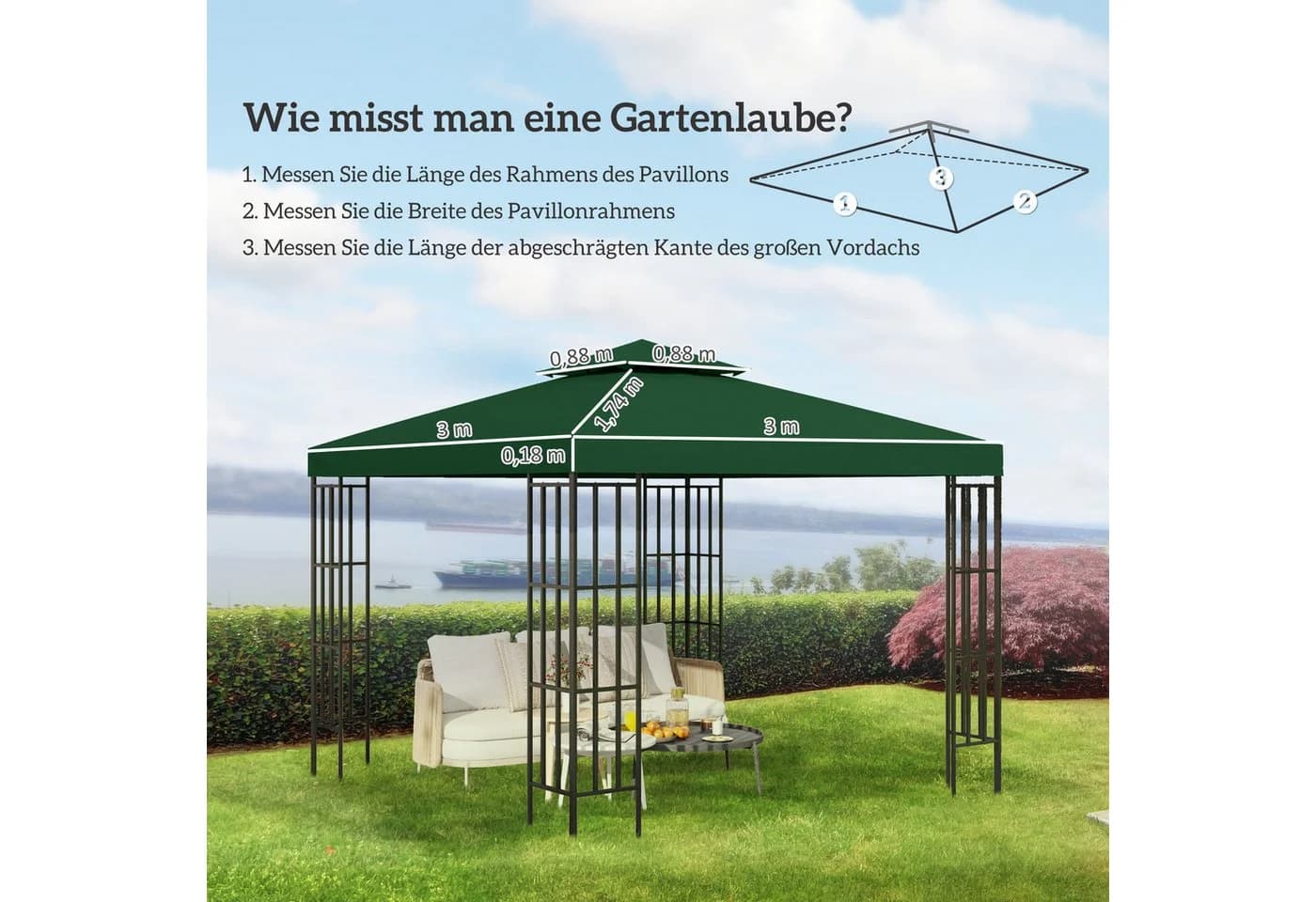 Outsunny Pavillon-Ersatzdach 3x3 m Grün Polyester - Bild 3