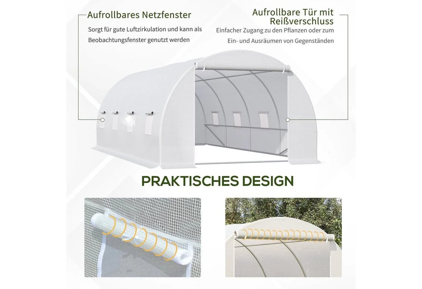 Outsunny Foliengewächshaus Weiß mit 8 Seitenfenstern - Bild 4