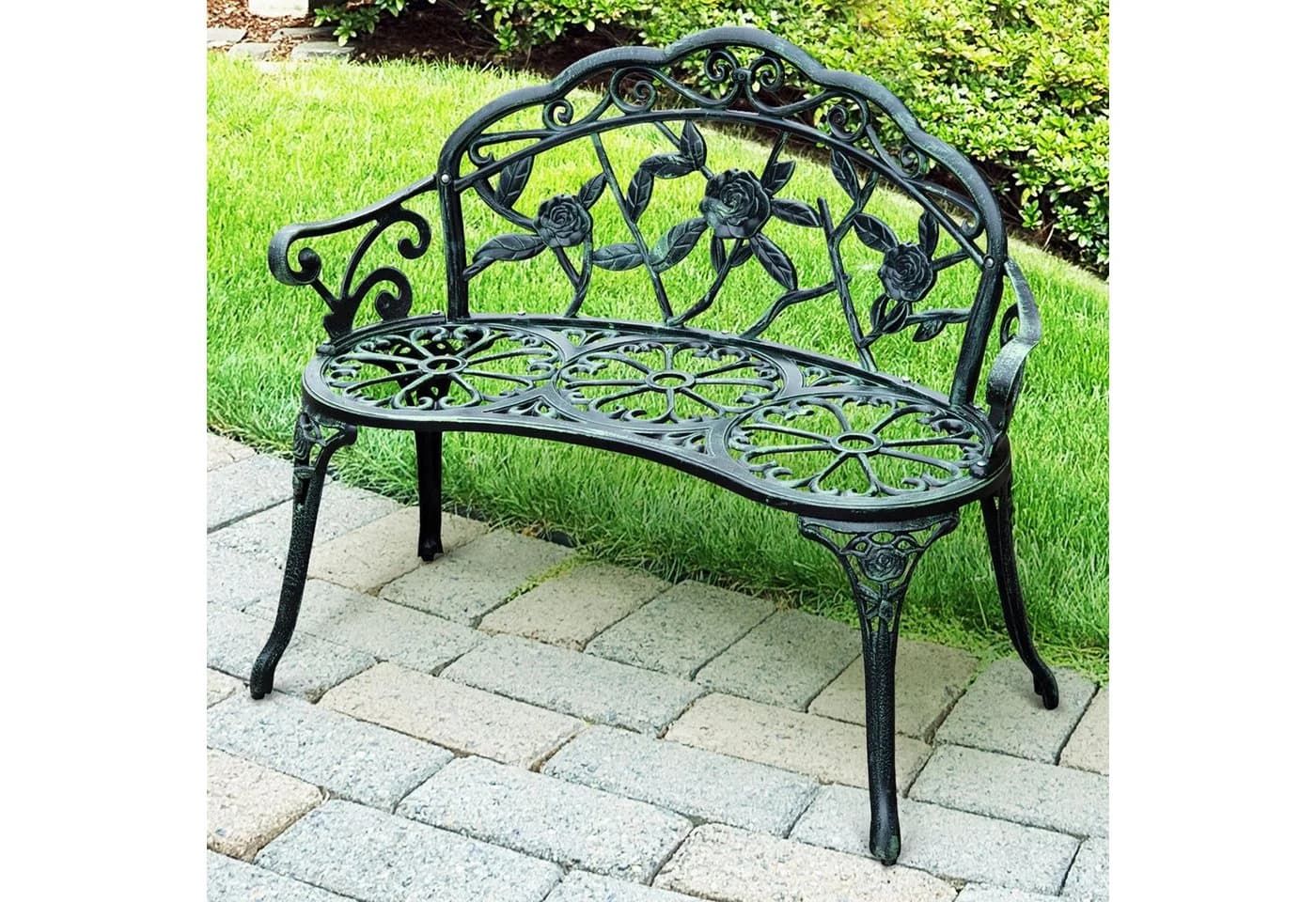 Outsunny Gartenbank 2-Sitzer Antik Grün Metall - Bild 2