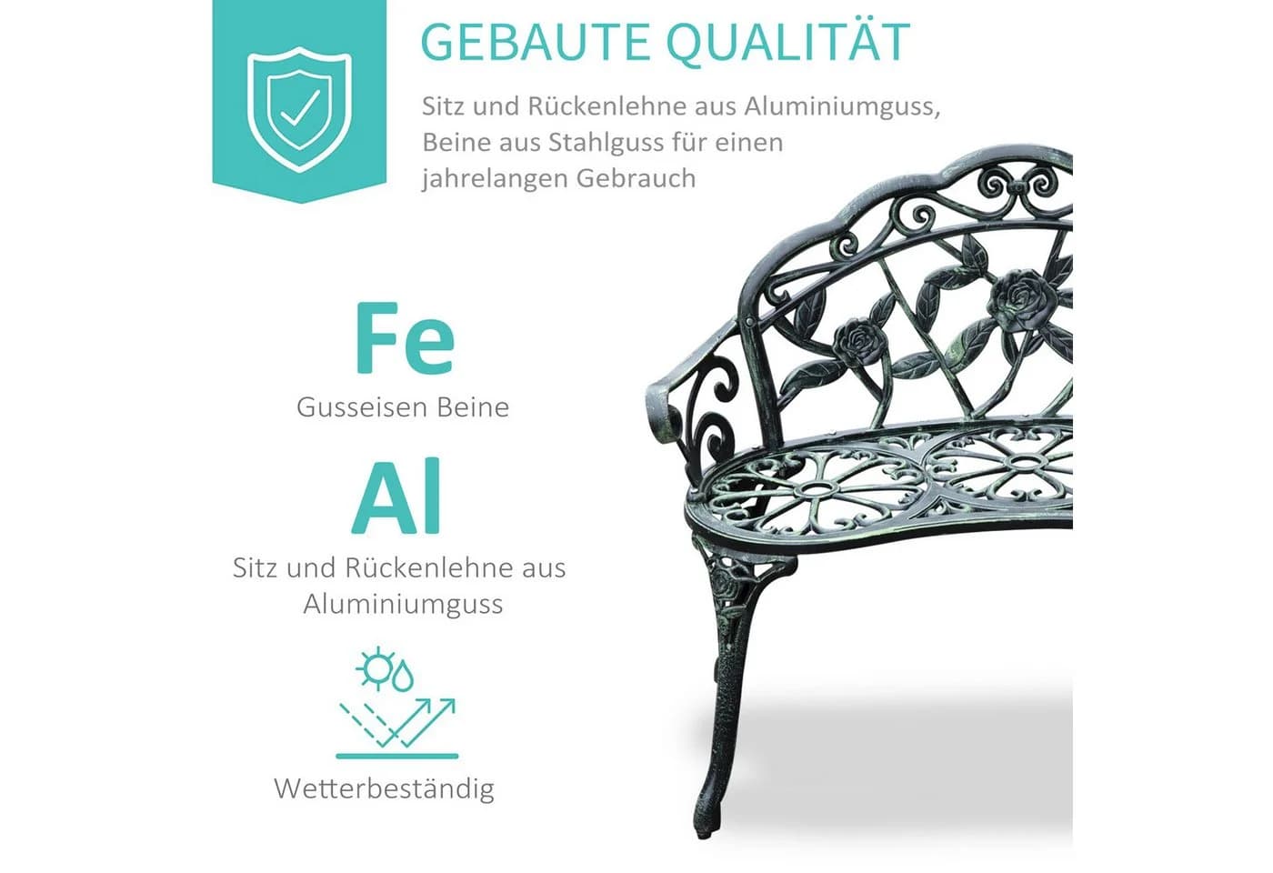 Outsunny Gartenbank 2-Sitzer Antik Grün Metall - Bild 4
