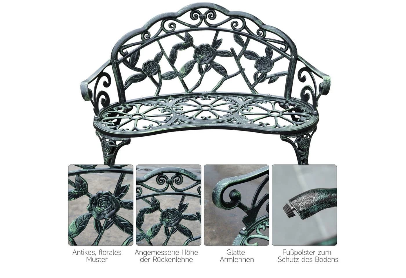 Outsunny Gartenbank 2-Sitzer Antik Grün Metall - Bild 5