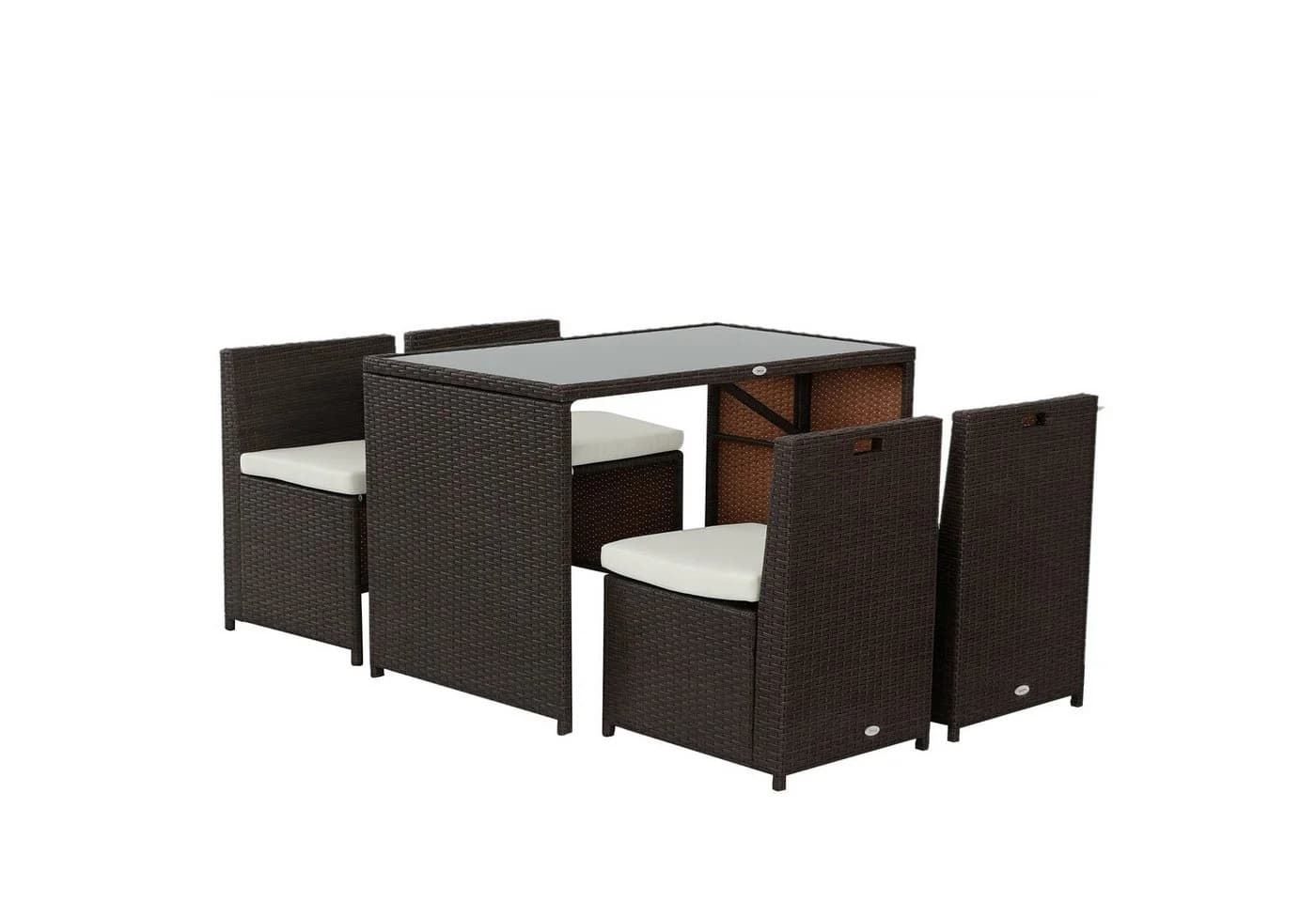 Outsunny 5-tlg. Garten-Sitzgruppe Polyrattan Braun mit Kissen