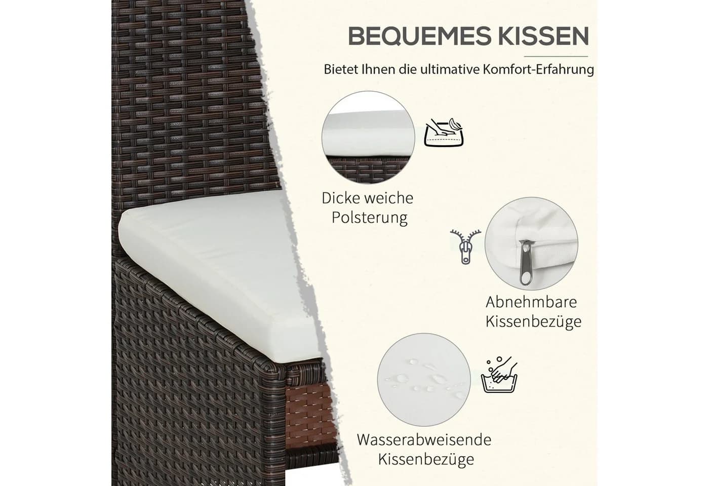 Outsunny 5-tlg. Garten-Sitzgruppe Polyrattan Braun mit Kissen - Bild 5
