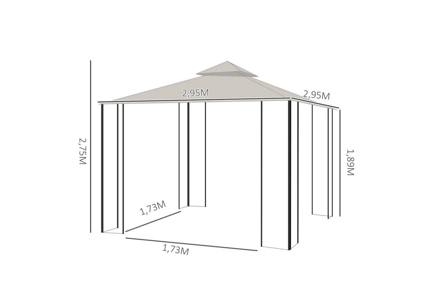 Outsunny Gartenpavillon mit Doppeldach Beige/Schwarz - Bild 3