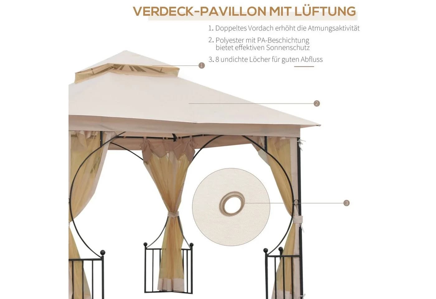 Outsunny Gartenpavillon mit Doppeldach Beige/Schwarz - Bild 4