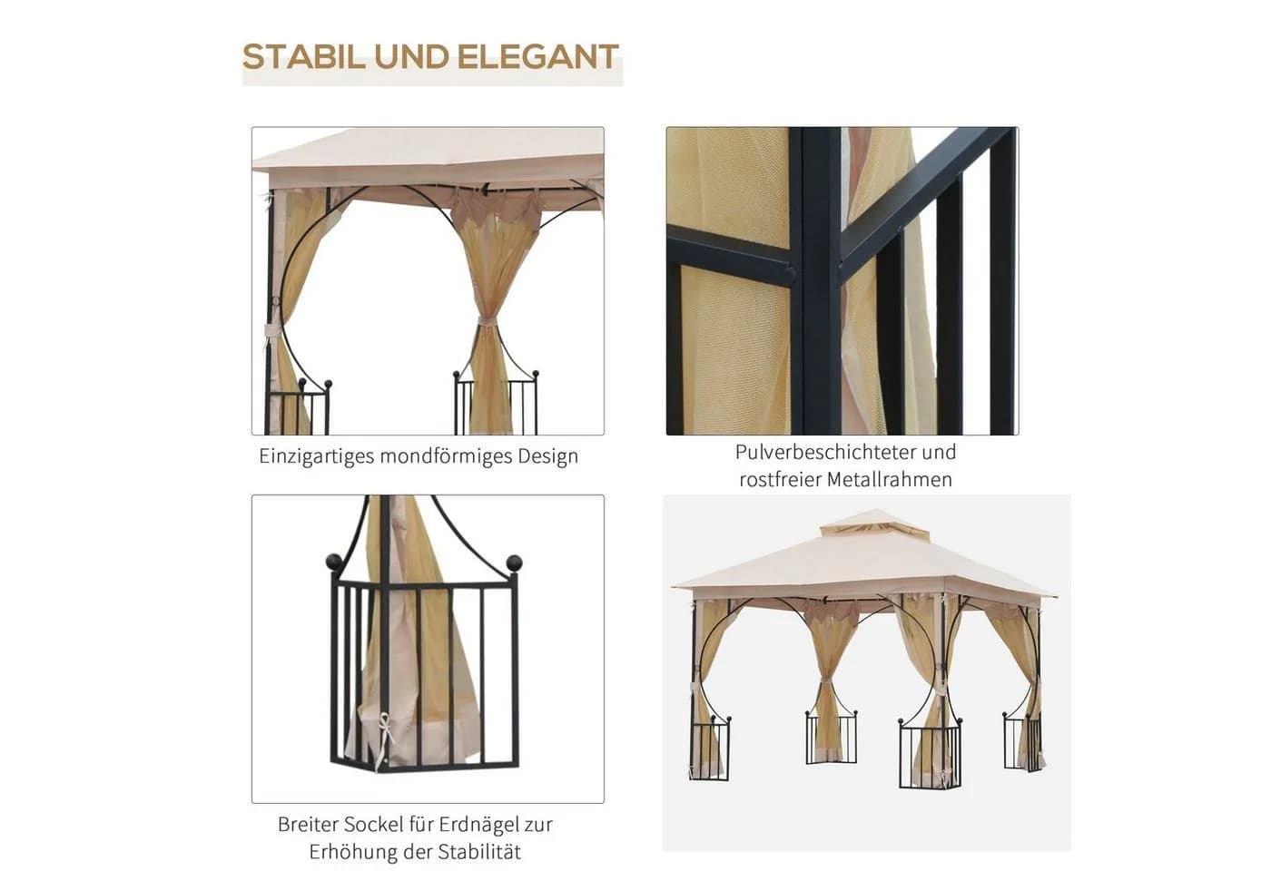 Outsunny Gartenpavillon mit Doppeldach Beige/Schwarz - Bild 5