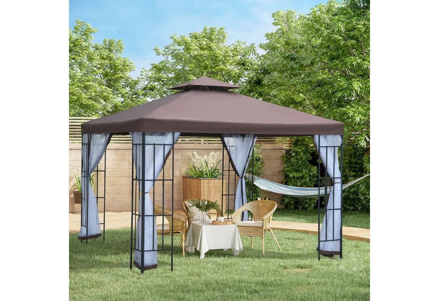 Outsunny Gartenpavillon mit Doppeldach Wasserabweisend