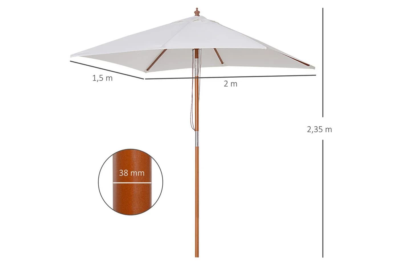 Outsunny Sonnenschirm Knickbar Cremeweiß 200x150 cm - Bild 3