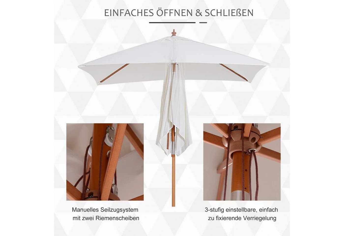 Outsunny Sonnenschirm Knickbar Cremeweiß 200x150 cm - Bild 4