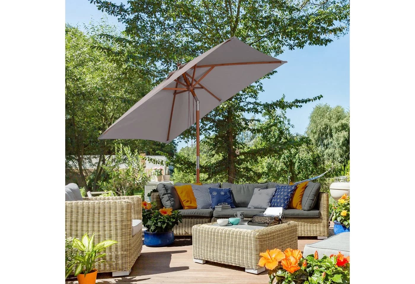 Outsunny Sonnenschirm 200x150 cm rechteckig Strandschirm 3-stufig einstellbar - Bild 2