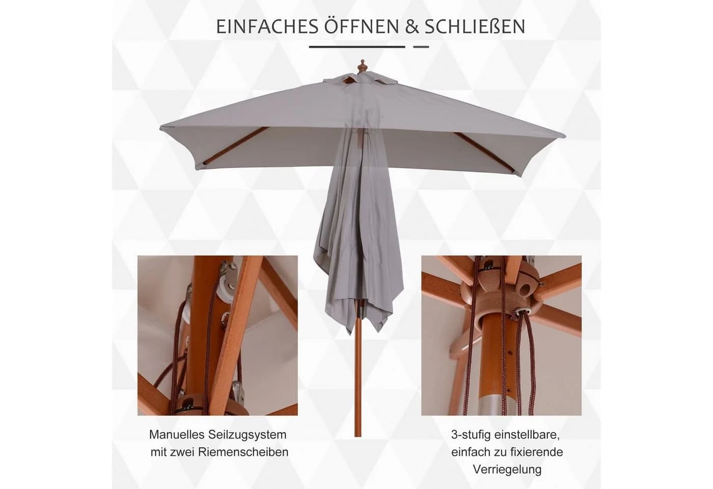 Outsunny Sonnenschirm 200x150 cm rechteckig Strandschirm 3-stufig einstellbar - Bild 4