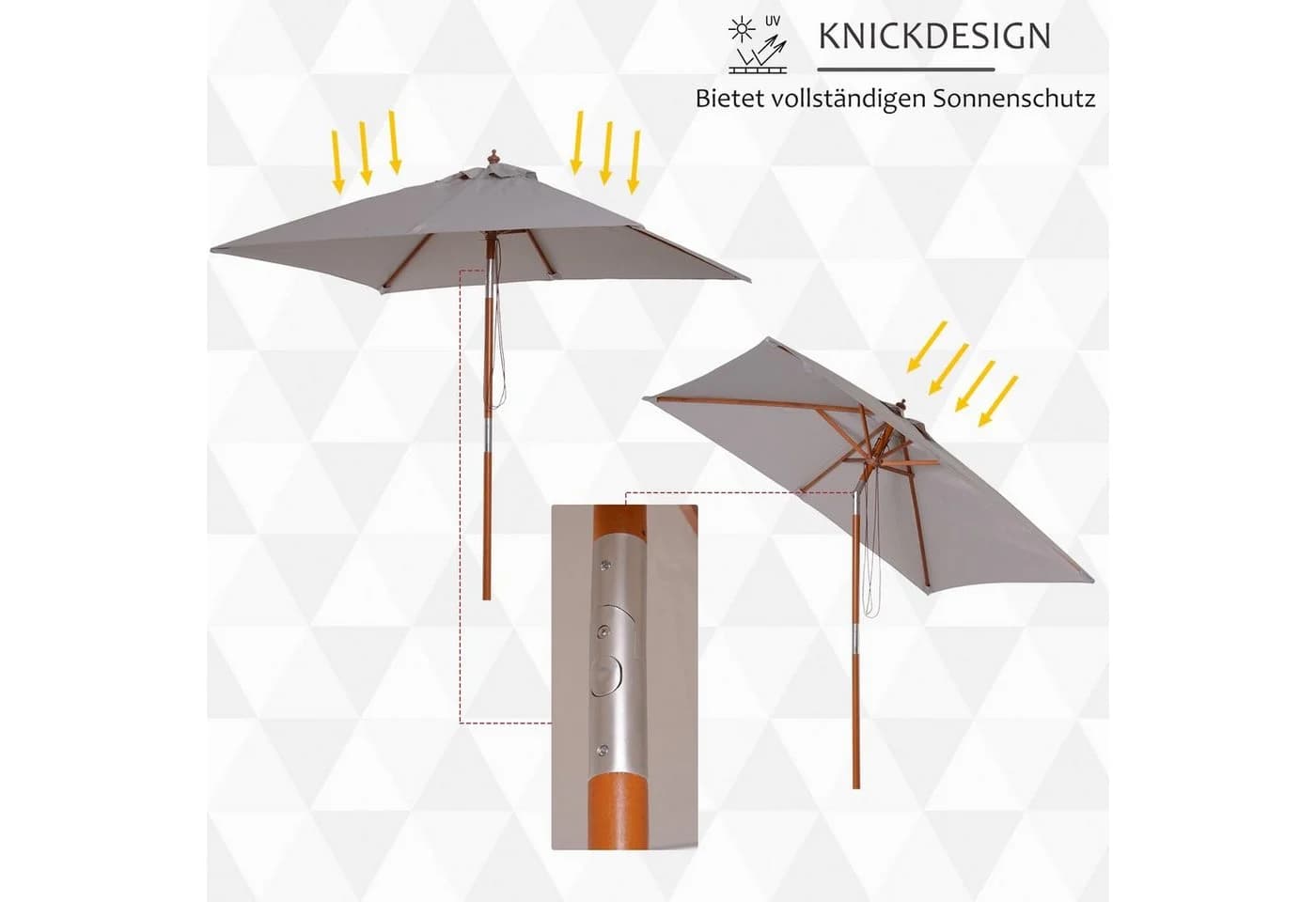 Outsunny Sonnenschirm 200x150 cm rechteckig Strandschirm 3-stufig einstellbar - Bild 5
