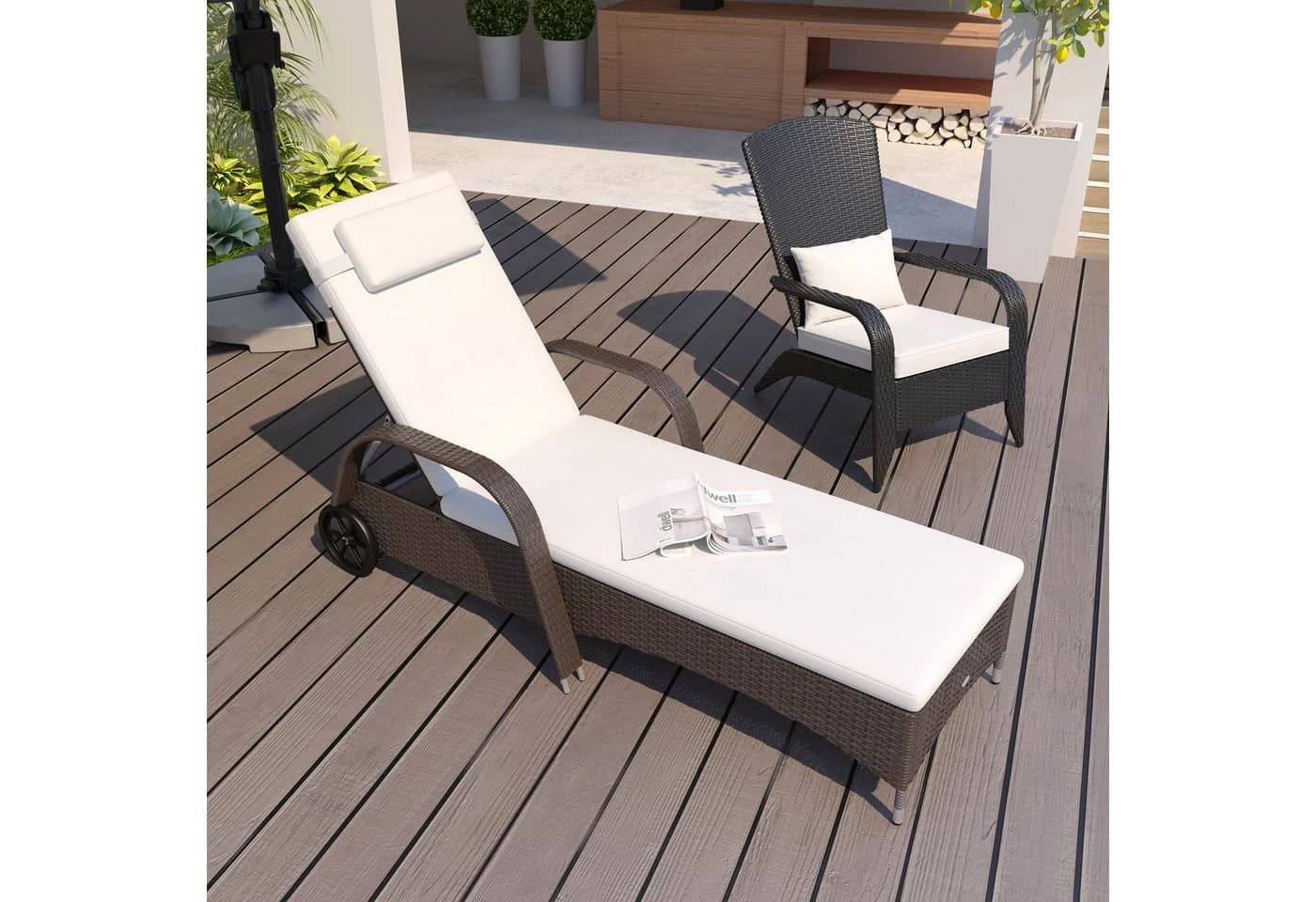 Outsunny Sonnenliege Polyrattan Metall Polyester - Bild 2
