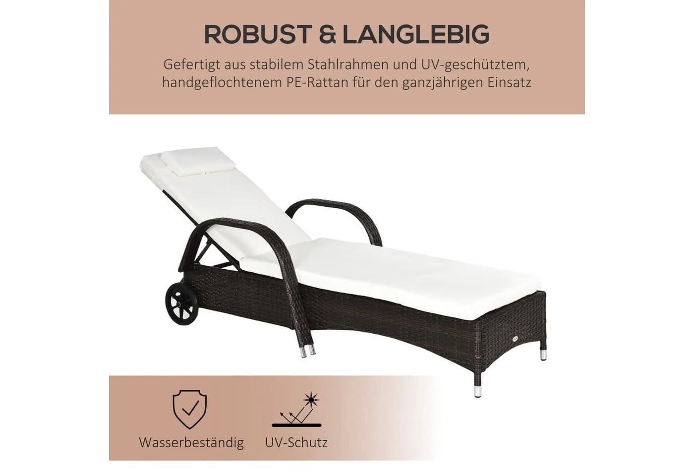 Outsunny Sonnenliege Polyrattan Metall Polyester - Bild 4