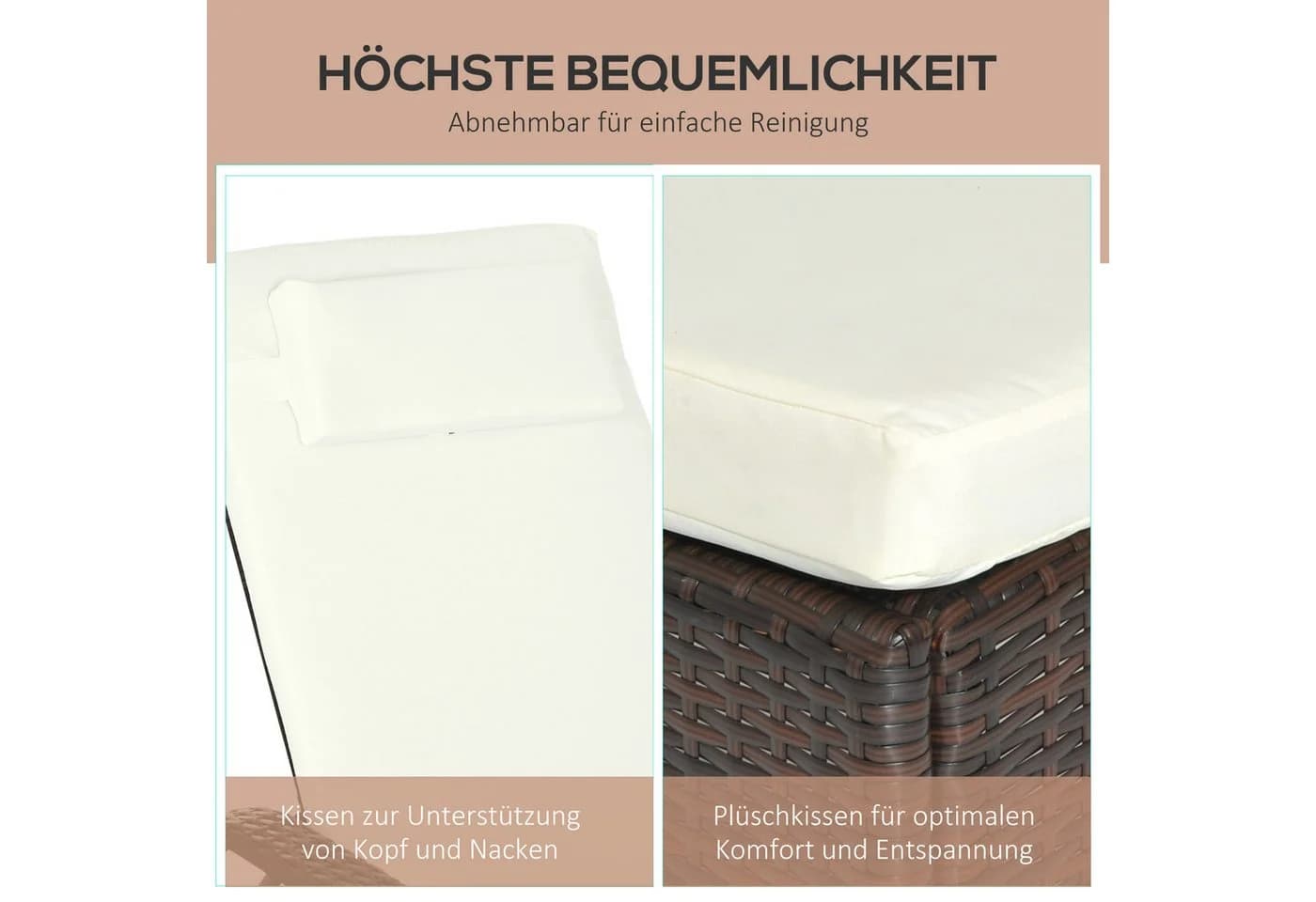 Outsunny Sonnenliege Polyrattan Metall Polyester - Bild 5