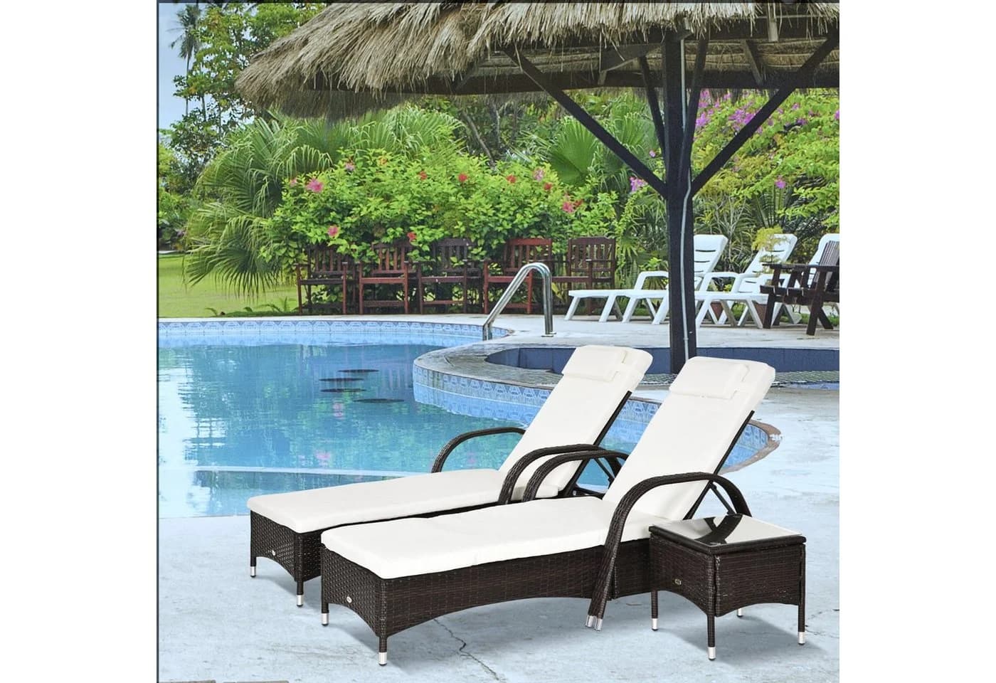 Outsunny Gartenmöbel-Set 3-tlg. Metall, PE Polyrattan, Hartglas, Polyester - Bild 2