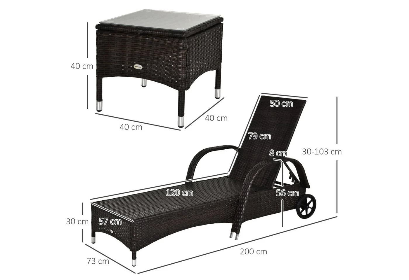 Outsunny Gartenmöbel-Set 3-tlg. Metall, PE Polyrattan, Hartglas, Polyester - Bild 3