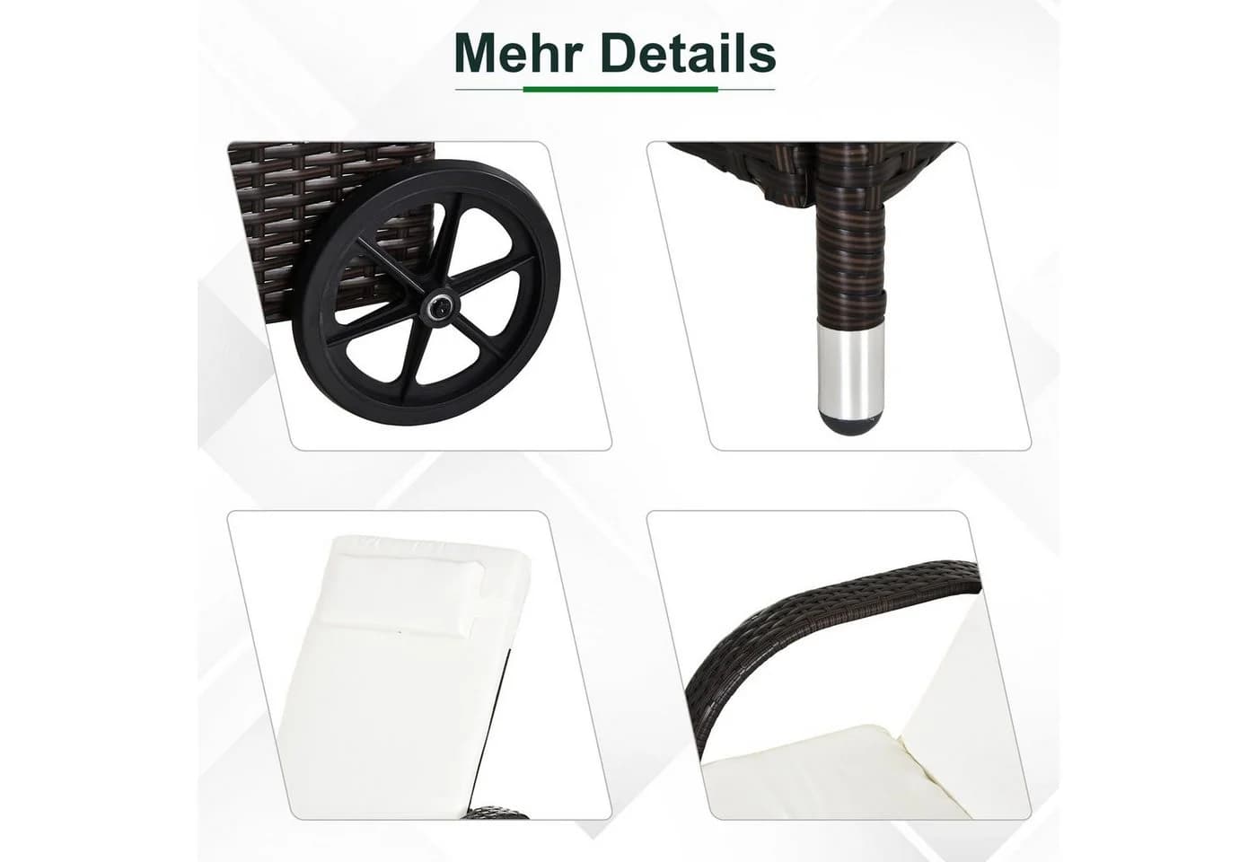 Outsunny Gartenmöbel-Set 3-tlg. Metall, PE Polyrattan, Hartglas, Polyester - Bild 5