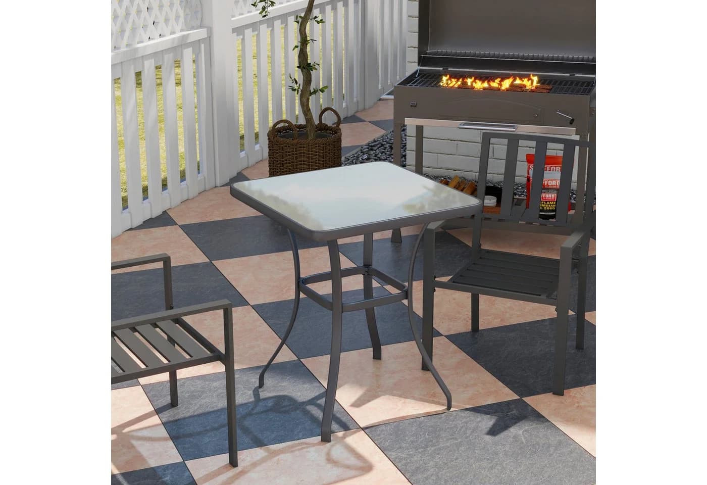 Outsunny Beistelltisch Hartglas Metall Schwarz Modern - Bild 2