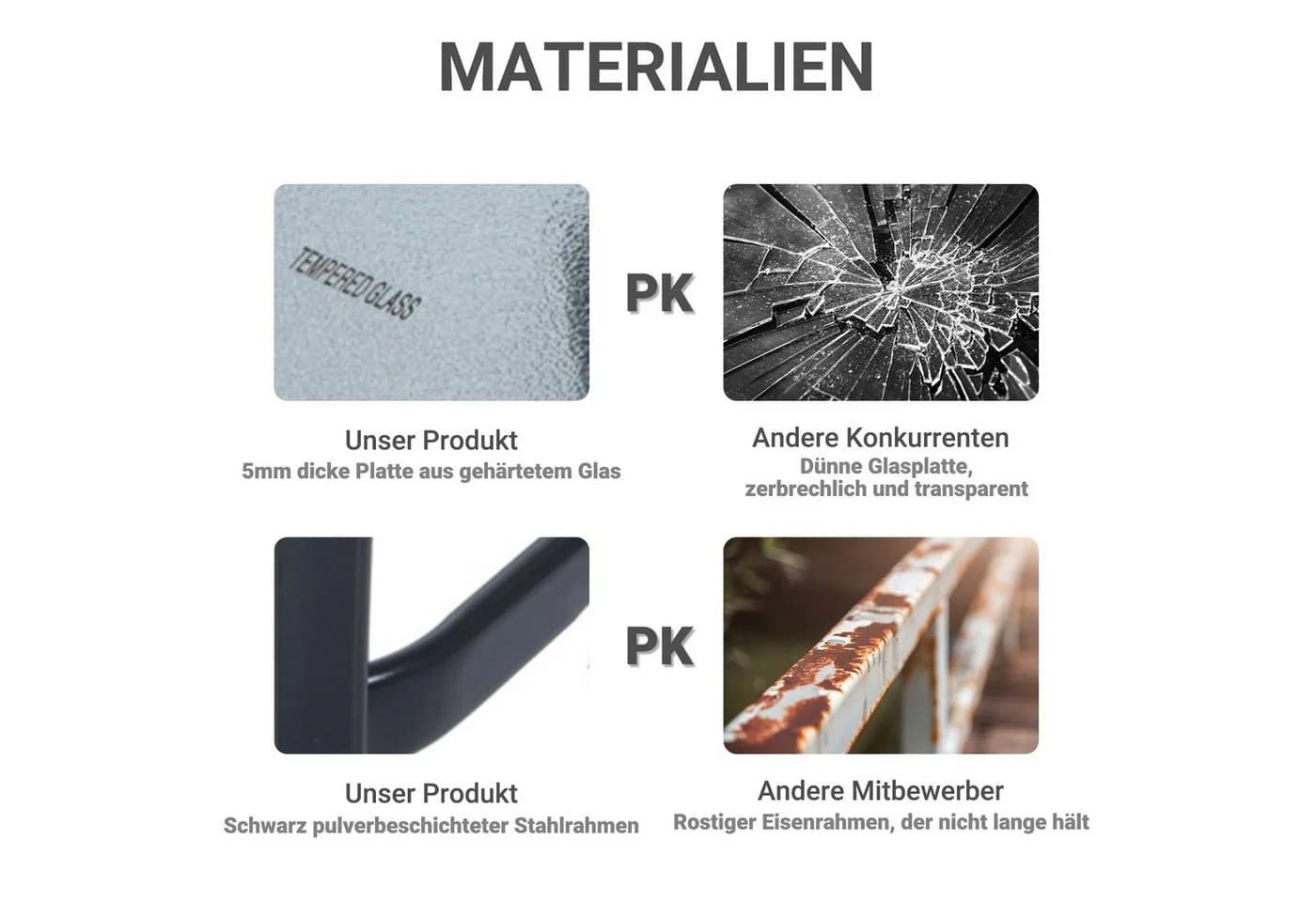 Outsunny Beistelltisch Hartglas Metall Schwarz Modern - Bild 5