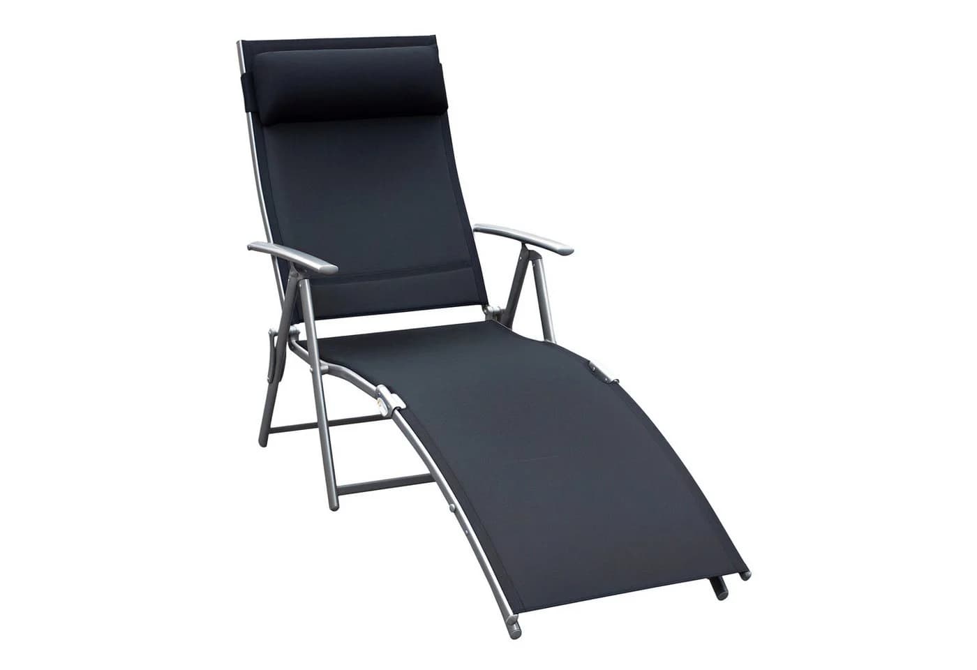 Outsunny Gartenliege Schwarz Metall 7-fach verstellbar mit Kopfkissen