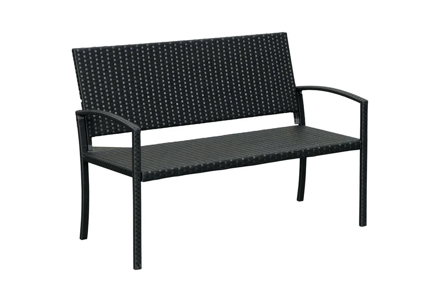Outsunny Gartenbank Schwarz 2-Sitzer Polyrattan Stahlrahmen