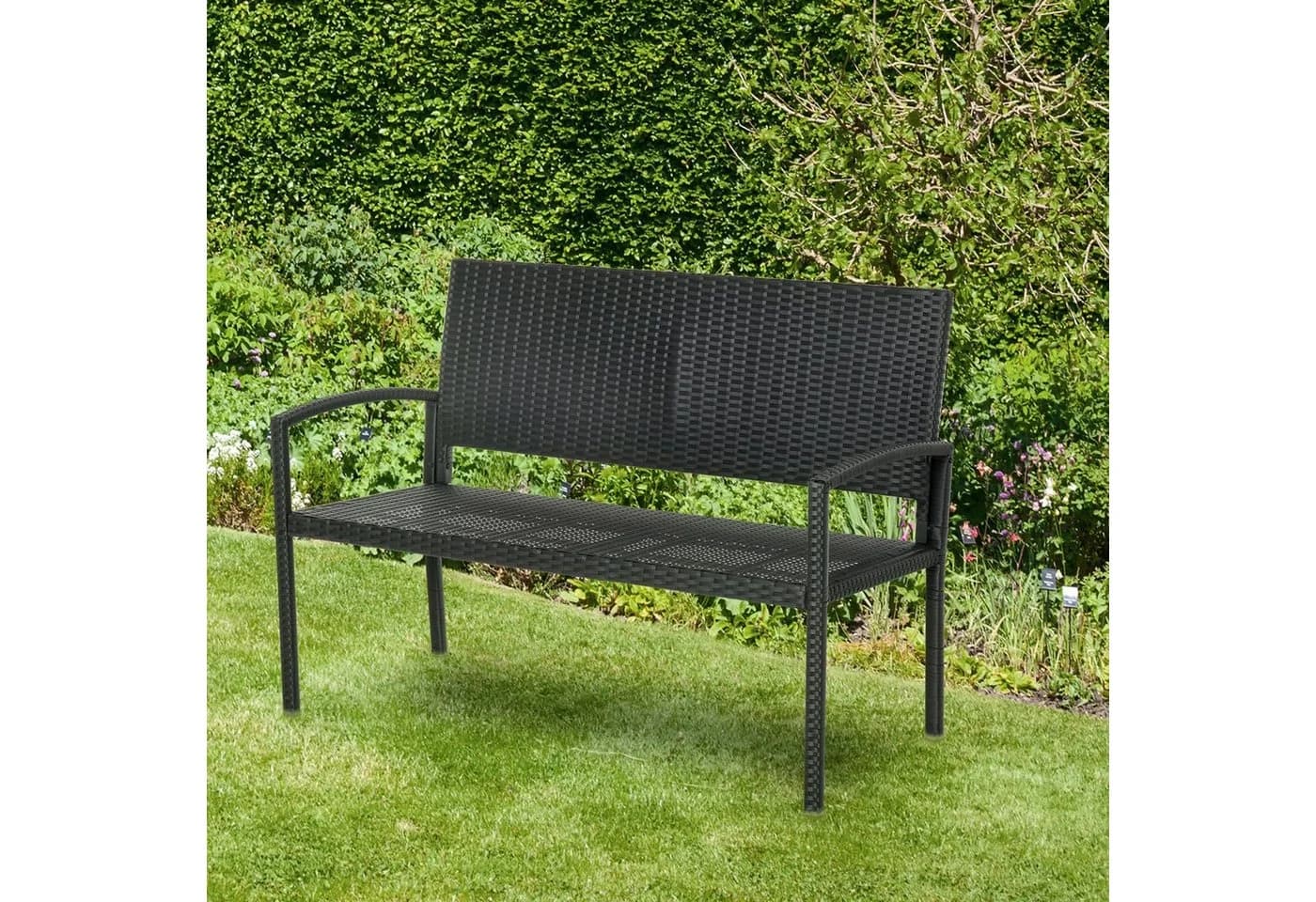 Outsunny Gartenbank Schwarz 2-Sitzer Polyrattan Stahlrahmen - Bild 2