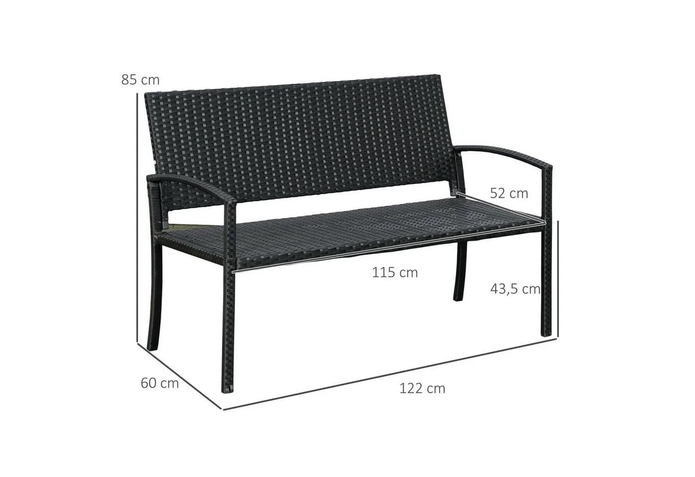 Outsunny Gartenbank Schwarz 2-Sitzer Polyrattan Stahlrahmen - Bild 3