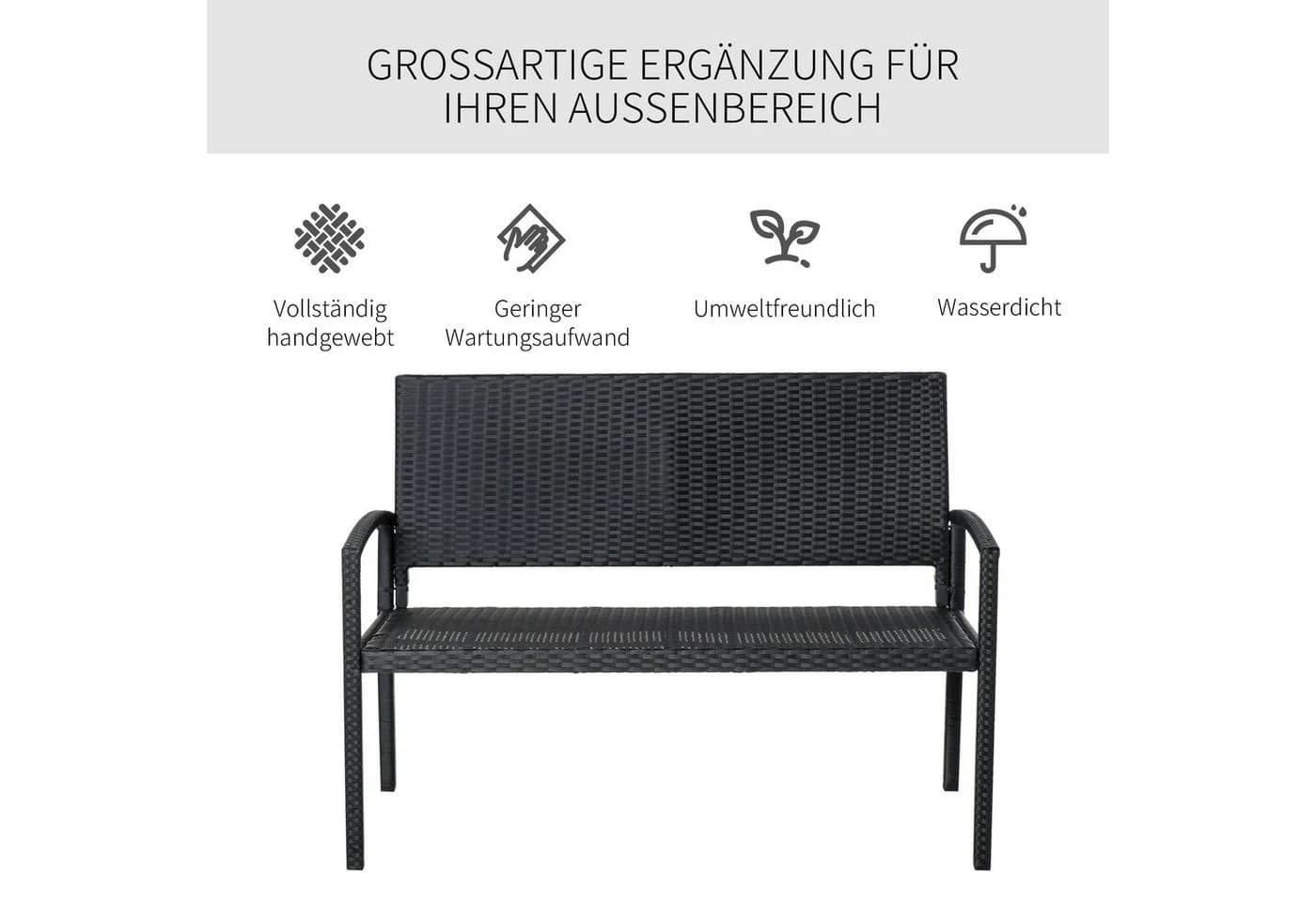 Outsunny Gartenbank Schwarz 2-Sitzer Polyrattan Stahlrahmen - Bild 5