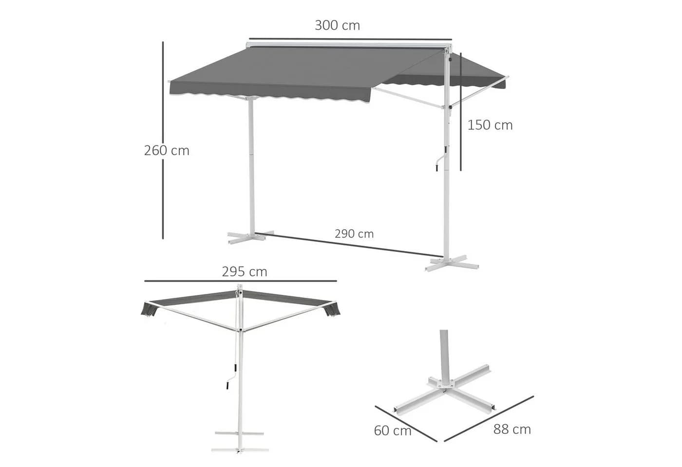 Outsunny Standmarkise mit Kurbel Grau - Bild 3
