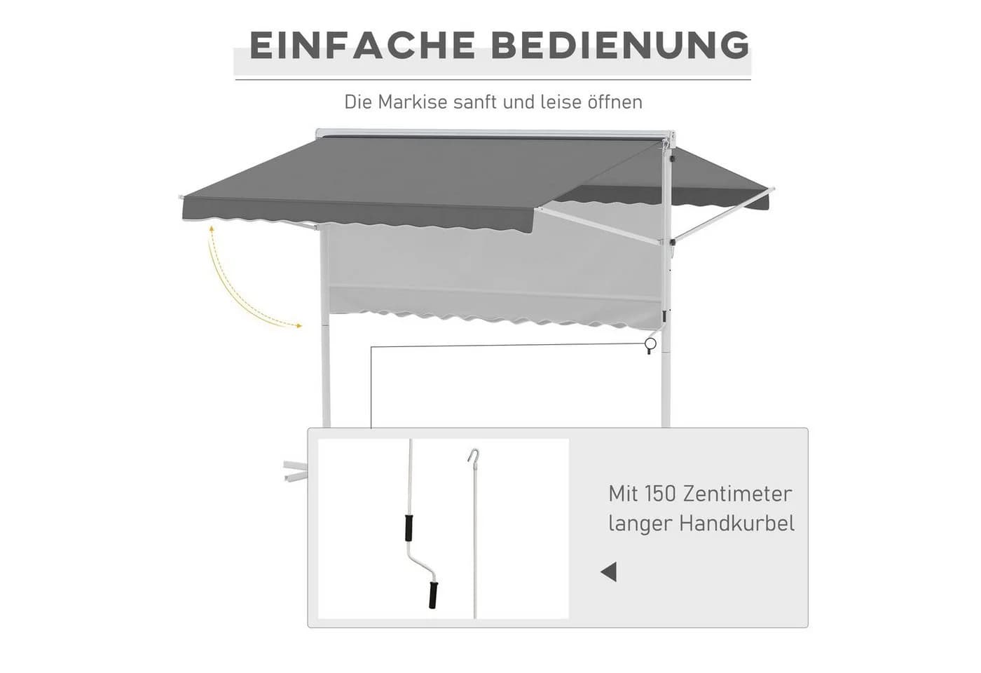 Outsunny Standmarkise mit Kurbel Grau - Bild 5